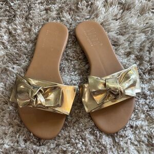 Tiara Gold Slide Sandals with Bow